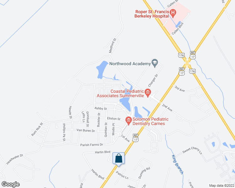 map of restaurants, bars, coffee shops, grocery stores, and more near 130 Callibluff Drive in Summerville