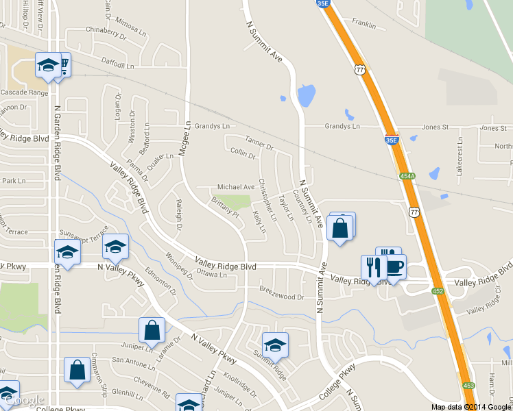 map of restaurants, bars, coffee shops, grocery stores, and more near 1157 Kelly Lane in Lewisville