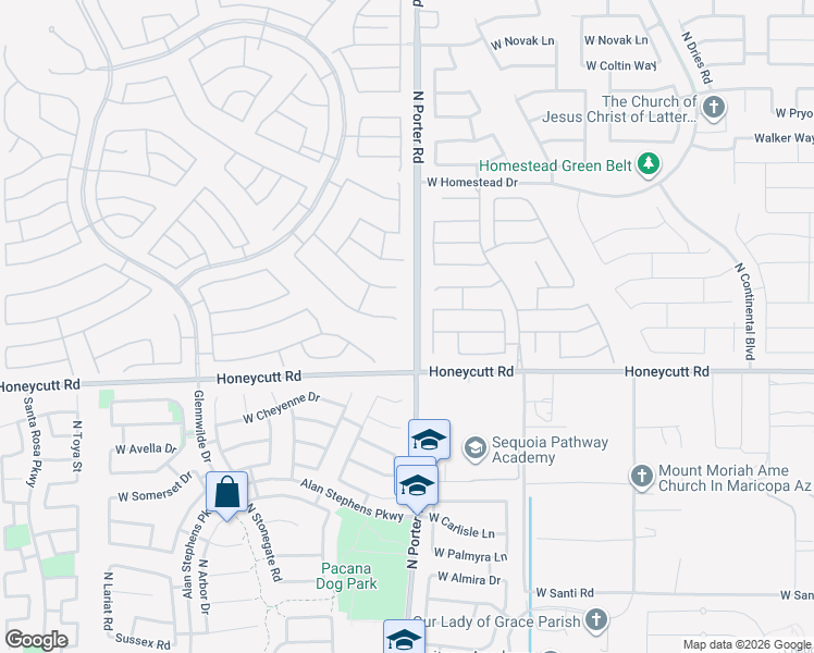 map of restaurants, bars, coffee shops, grocery stores, and more near 41553 West Springtime Road in Maricopa