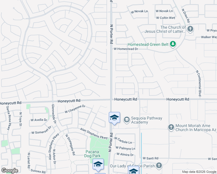 map of restaurants, bars, coffee shops, grocery stores, and more near 41553 West Springtime Road in Maricopa