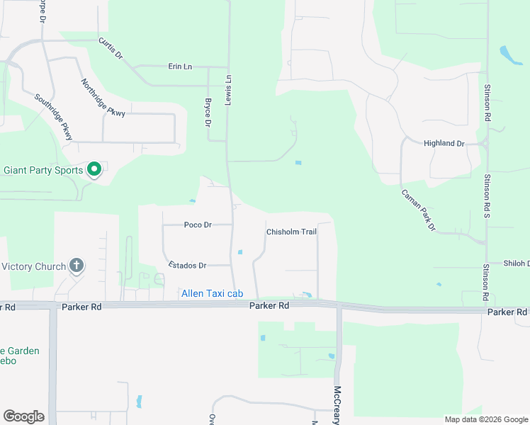 map of restaurants, bars, coffee shops, grocery stores, and more near 10 Chisholm Trail in Allen