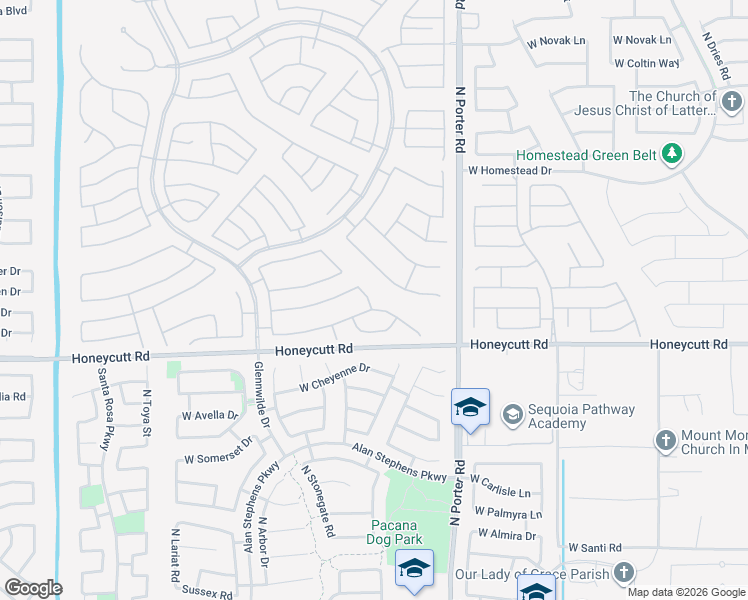 map of restaurants, bars, coffee shops, grocery stores, and more near 19833 North Monte Lane in Maricopa