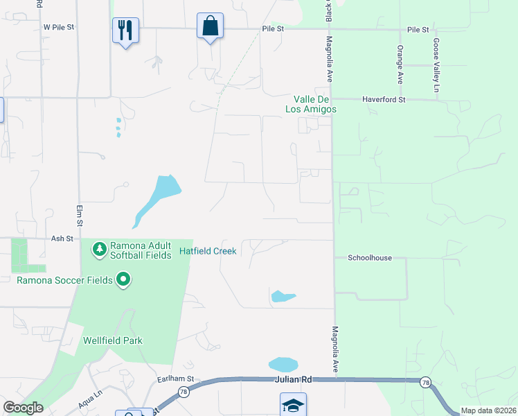 map of restaurants, bars, coffee shops, grocery stores, and more near 285 Penn Street in Ramona
