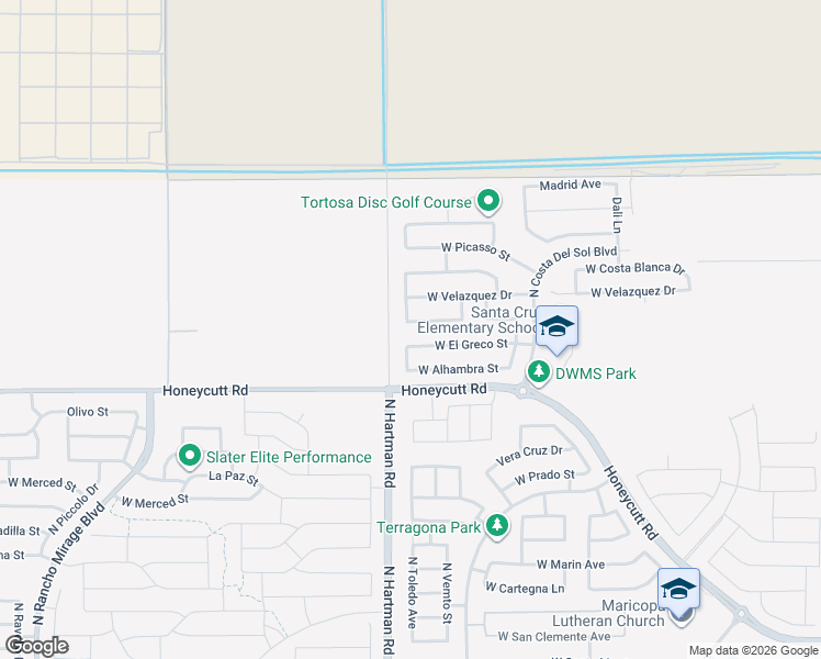 map of restaurants, bars, coffee shops, grocery stores, and more near 36645 West Bilbao Street in Maricopa