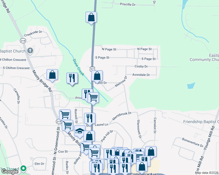 map of restaurants, bars, coffee shops, grocery stores, and more near 122 Melrose Drive in LaGrange