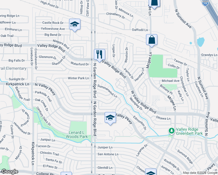 map of restaurants, bars, coffee shops, grocery stores, and more near 1449 Summerwind Lane in Lewisville