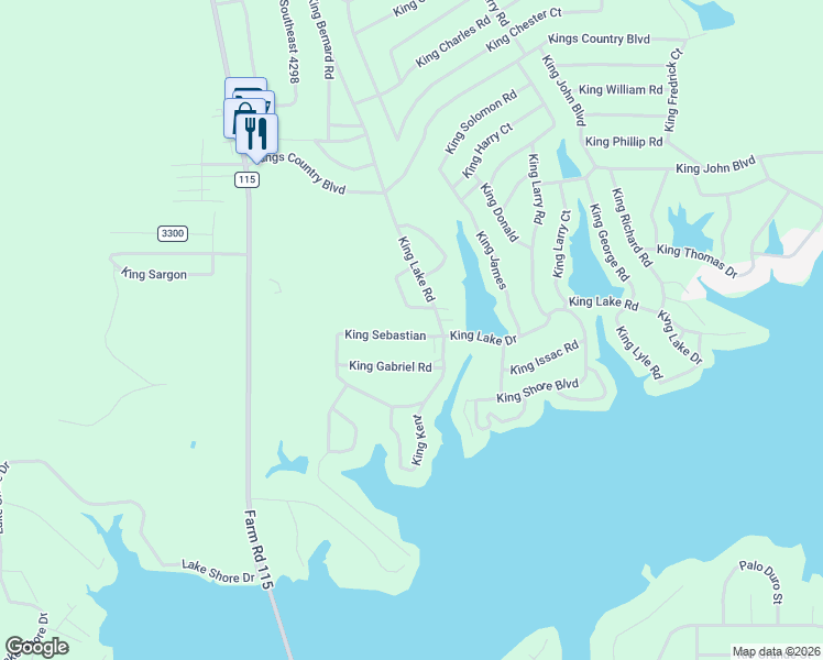 map of restaurants, bars, coffee shops, grocery stores, and more near 605 King Lake Road in Scroggins