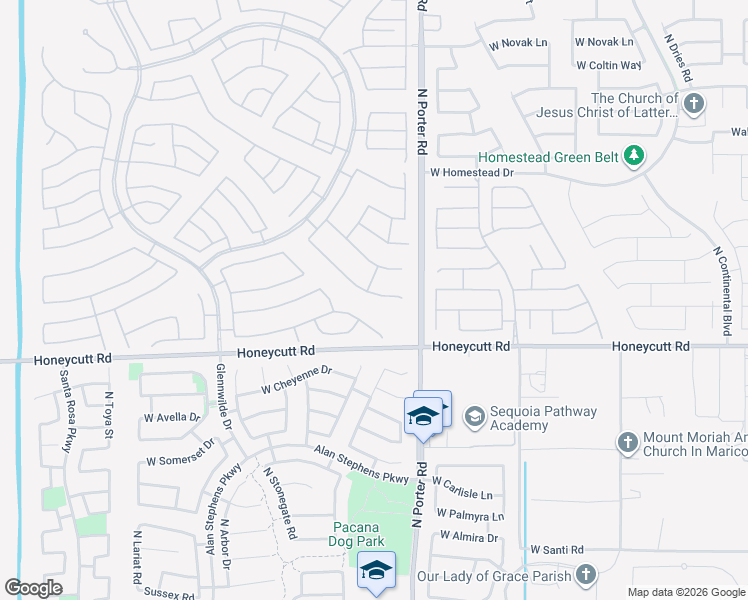 map of restaurants, bars, coffee shops, grocery stores, and more near 41693 West Springtime Road in Maricopa