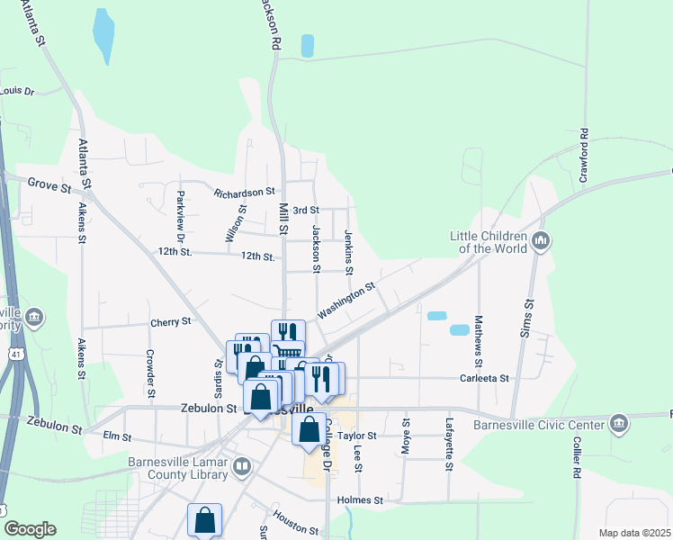 map of restaurants, bars, coffee shops, grocery stores, and more near 107 1st Street in Barnesville