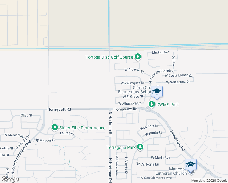 map of restaurants, bars, coffee shops, grocery stores, and more near 36645 West Bilbao Street in Maricopa