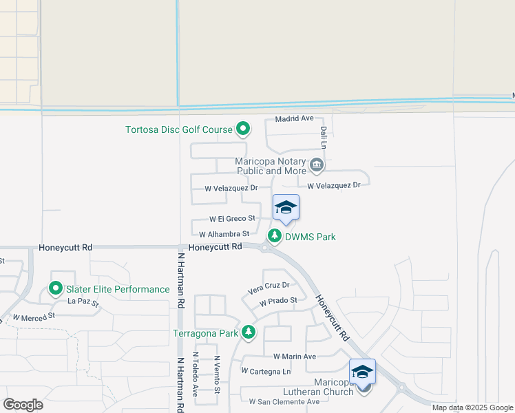 map of restaurants, bars, coffee shops, grocery stores, and more near 36259 West Bilbao Street in Maricopa