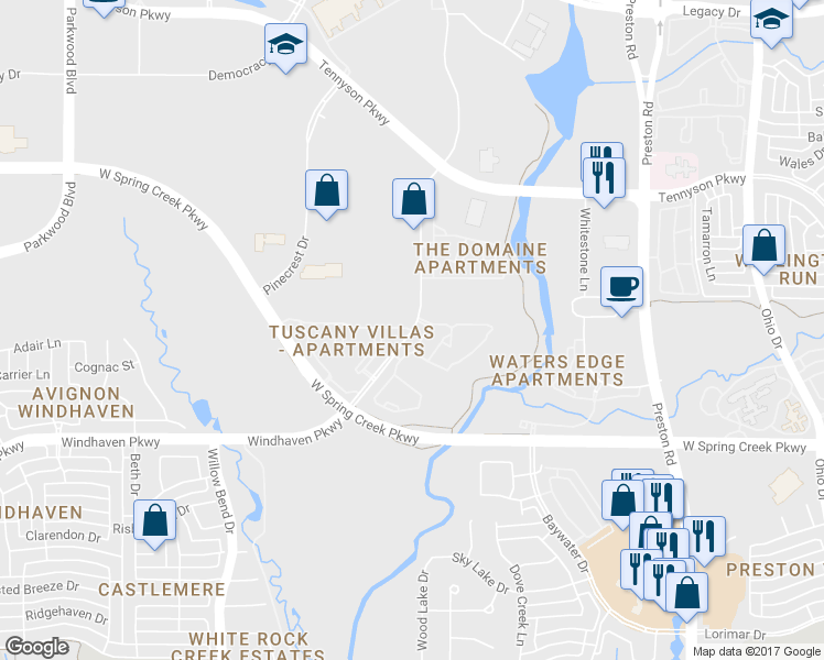 map of restaurants, bars, coffee shops, grocery stores, and more near 6367 Bicycle Route 50 in Plano