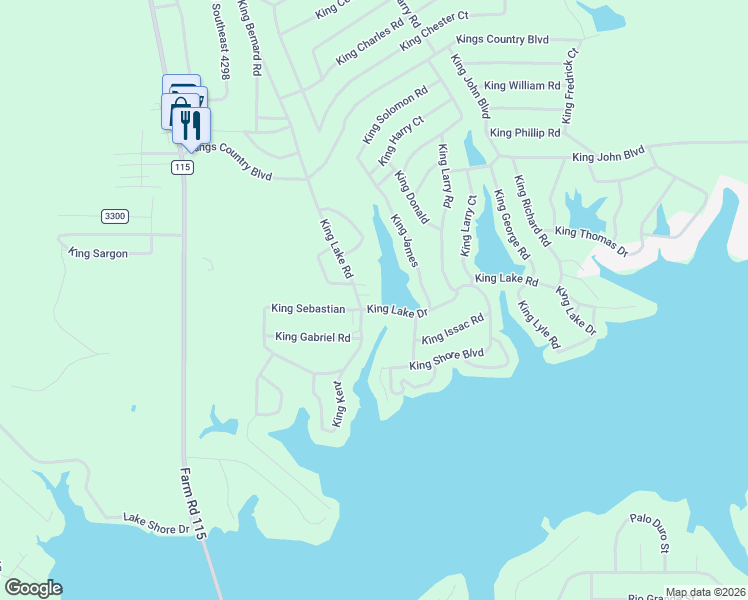 map of restaurants, bars, coffee shops, grocery stores, and more near 605 King Lake Road in Scroggins