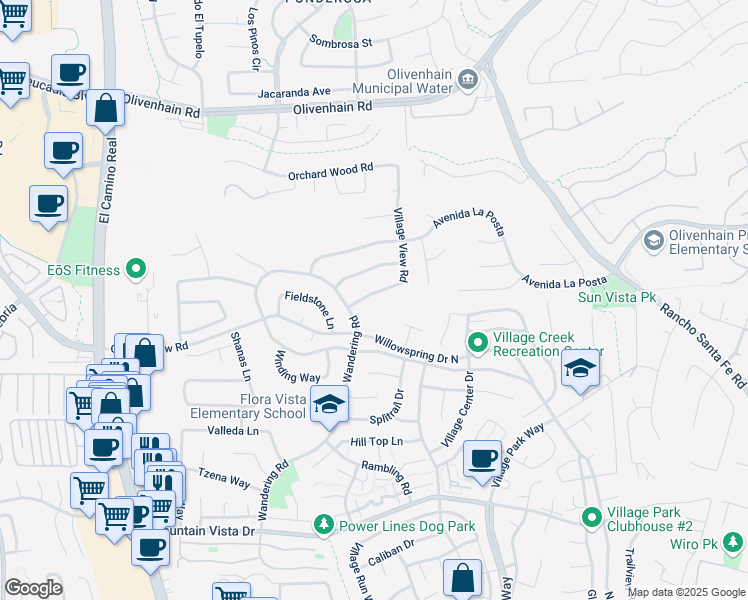 map of restaurants, bars, coffee shops, grocery stores, and more near 1433 Village View Road in Encinitas