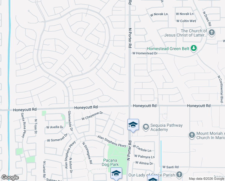 map of restaurants, bars, coffee shops, grocery stores, and more near 41693 West Springtime Road in Maricopa