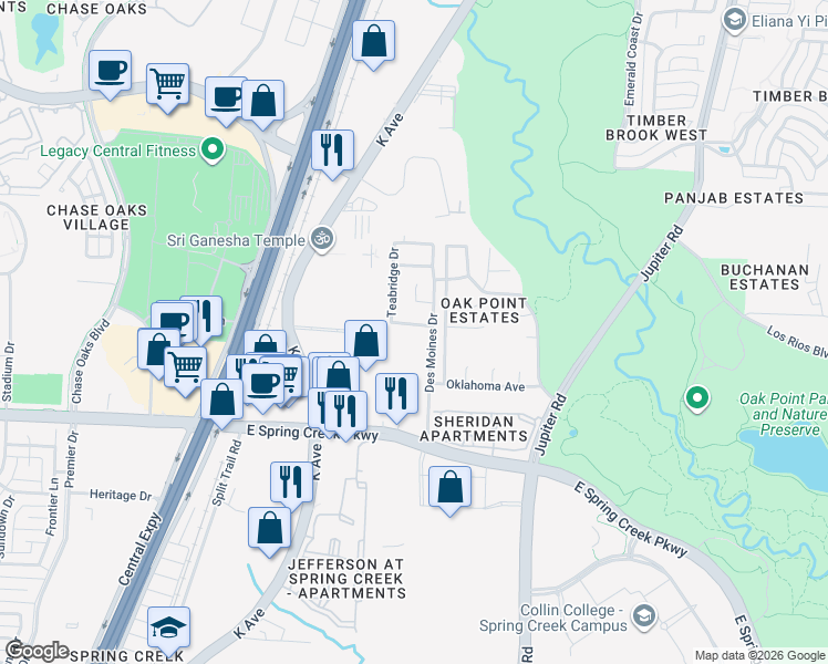 map of restaurants, bars, coffee shops, grocery stores, and more near 1900 Brown Stone Drive in Plano