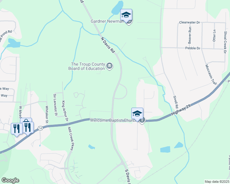 map of restaurants, bars, coffee shops, grocery stores, and more near 140 North Davis Road in LaGrange
