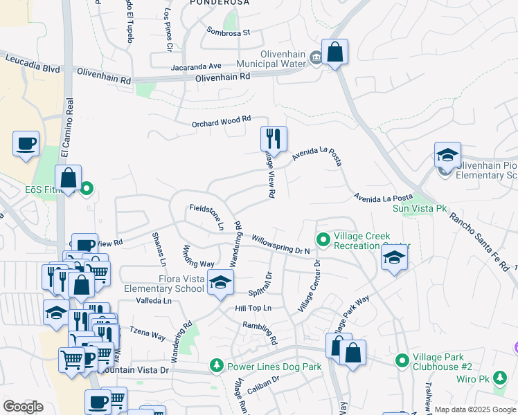 map of restaurants, bars, coffee shops, grocery stores, and more near 1433 Village View Rd in Encinitas