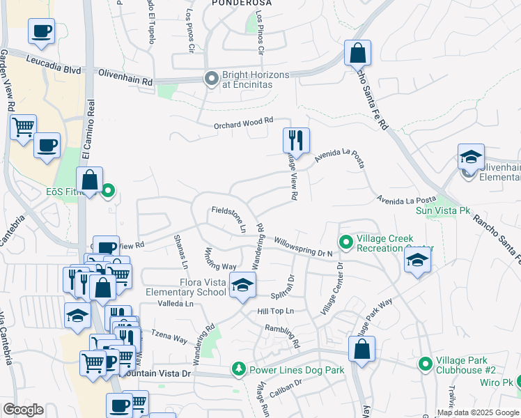 map of restaurants, bars, coffee shops, grocery stores, and more near 1402 Village View Road in Encinitas