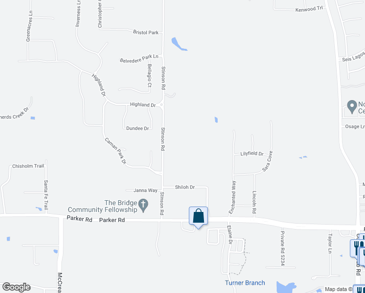 map of restaurants, bars, coffee shops, grocery stores, and more near 1705 Stinson Road in Lucas