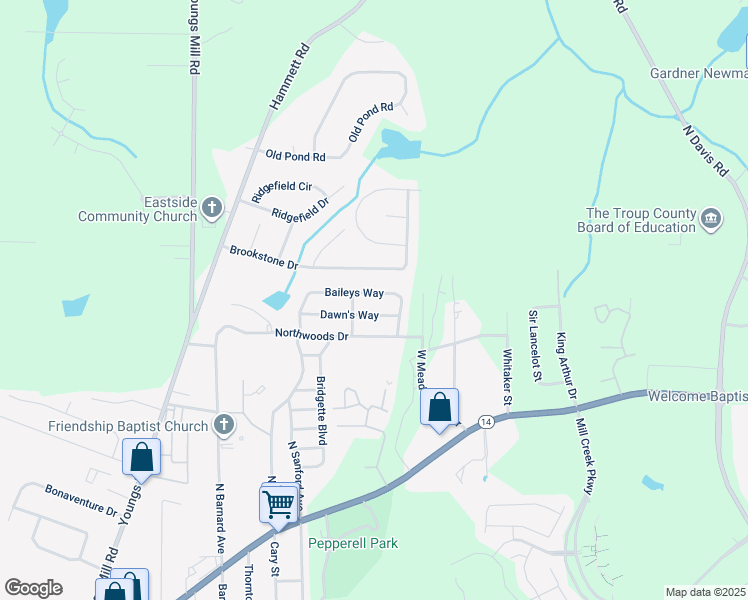 map of restaurants, bars, coffee shops, grocery stores, and more near 200 Chip's Way in LaGrange