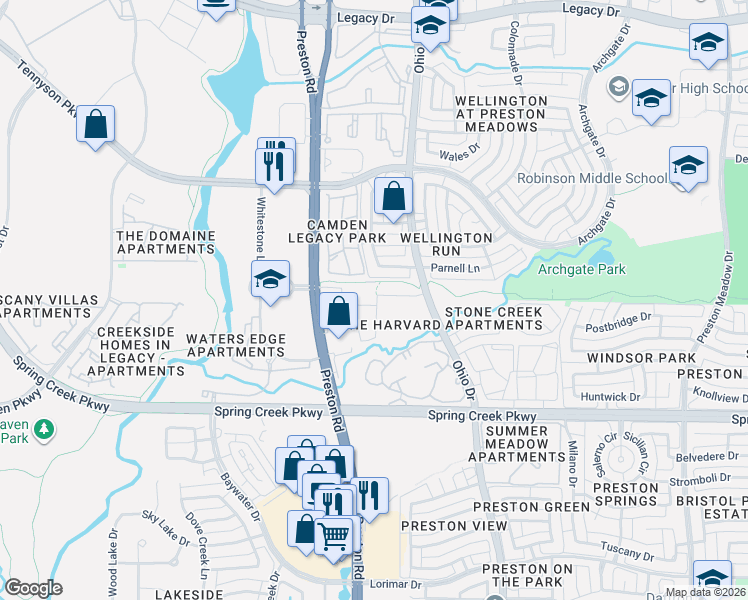 map of restaurants, bars, coffee shops, grocery stores, and more near 6412 Hermosa Drive in Plano