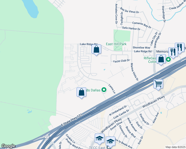 map of restaurants, bars, coffee shops, grocery stores, and more near 701 Leora Lane in Lewisville