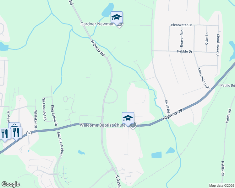 map of restaurants, bars, coffee shops, grocery stores, and more near 140 North Davis Road in LaGrange