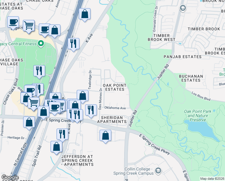 map of restaurants, bars, coffee shops, grocery stores, and more near 2016 Testament Trail in Plano