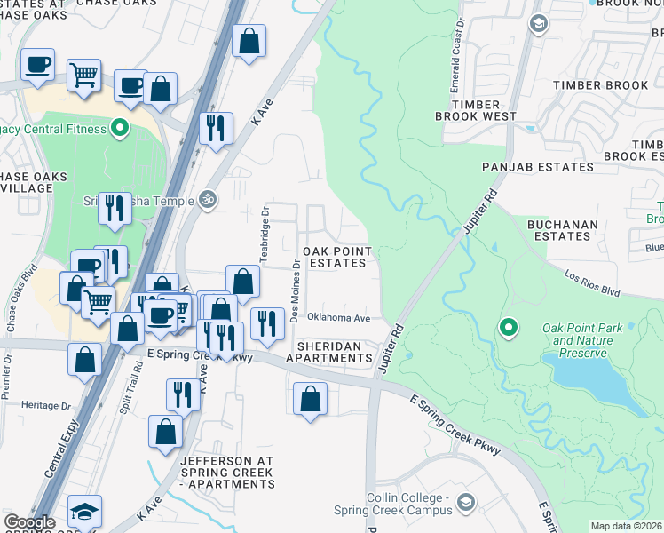 map of restaurants, bars, coffee shops, grocery stores, and more near 2016 Testament Trail in Plano