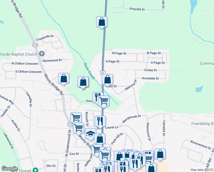 map of restaurants, bars, coffee shops, grocery stores, and more near 103 Alton Drive in LaGrange