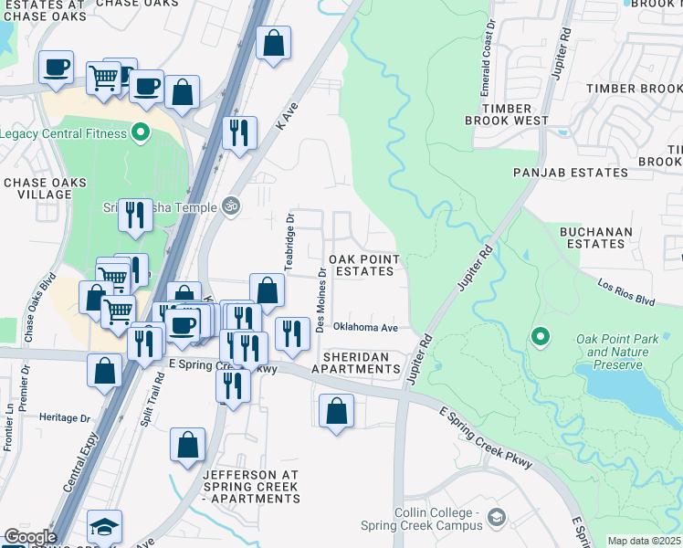 map of restaurants, bars, coffee shops, grocery stores, and more near 2016 Testament Trail in Plano
