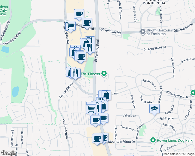 map of restaurants, bars, coffee shops, grocery stores, and more near 701 North El Camino Real in Encinitas