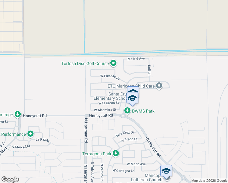 map of restaurants, bars, coffee shops, grocery stores, and more near 36384 West Velazquez Drive in Maricopa