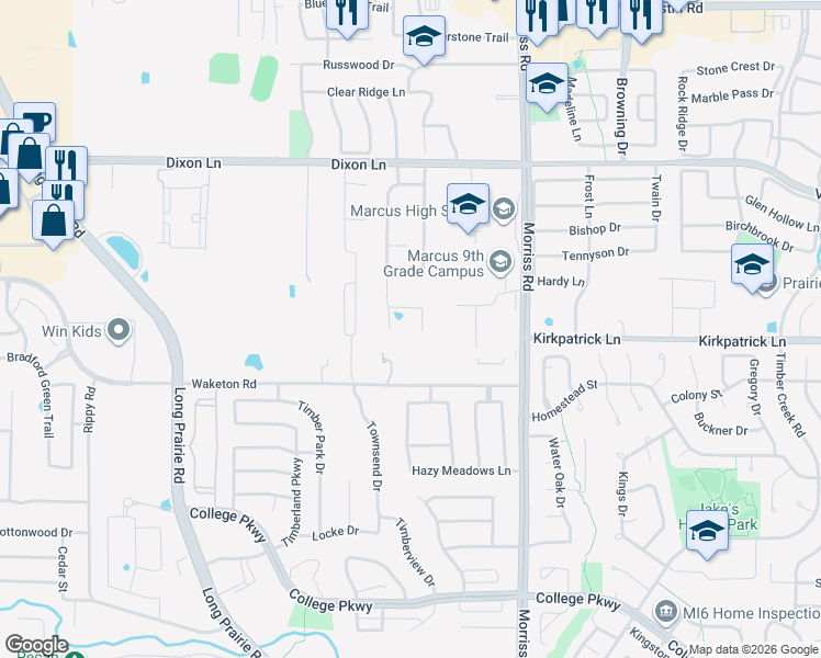 map of restaurants, bars, coffee shops, grocery stores, and more near 2305 Conroe Court in Flower Mound