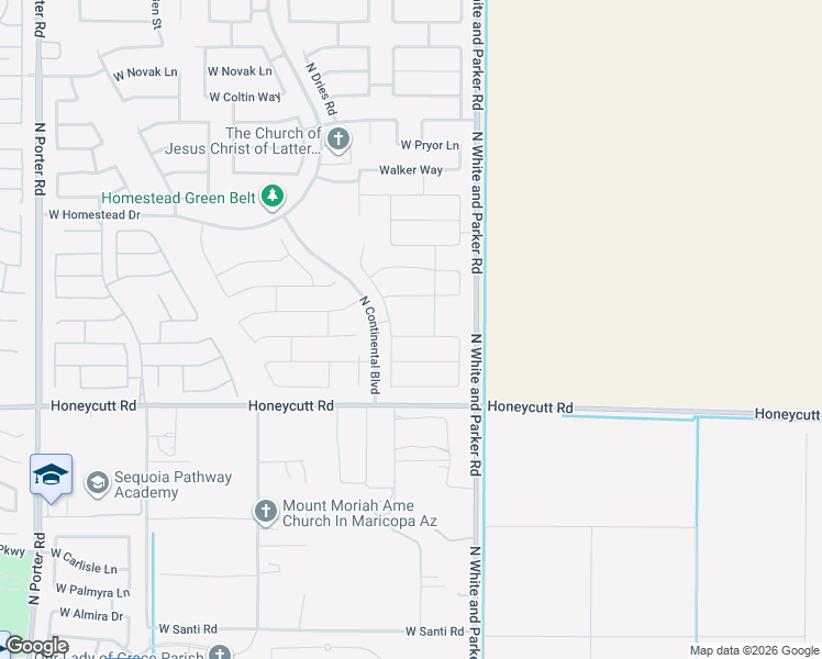 map of restaurants, bars, coffee shops, grocery stores, and more near 40147 West Williams Way in Maricopa