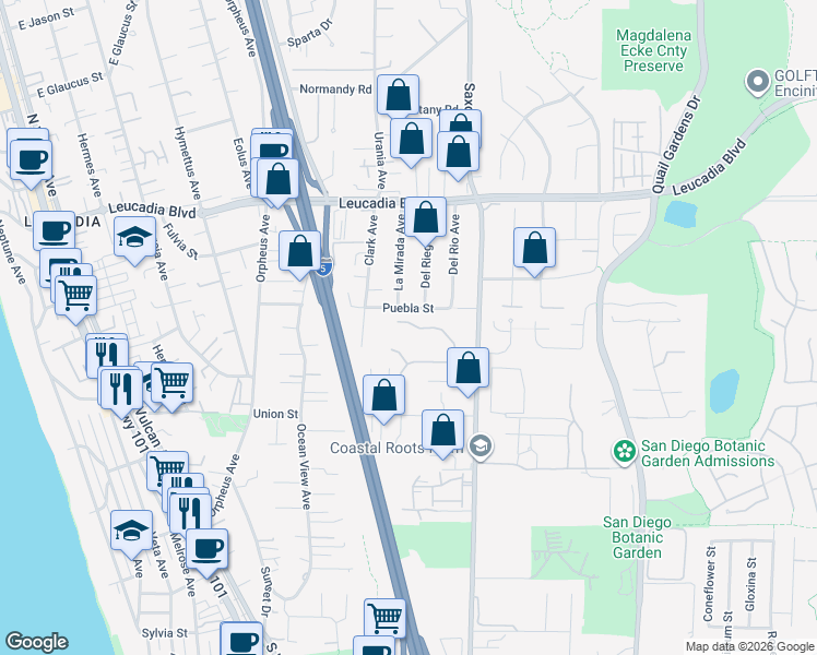map of restaurants, bars, coffee shops, grocery stores, and more near 670 Poinsettia Park in Encinitas