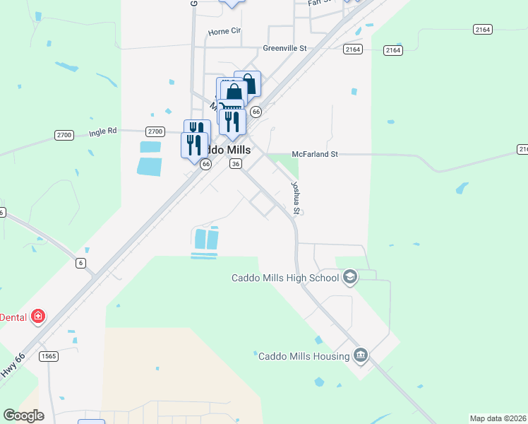 map of restaurants, bars, coffee shops, grocery stores, and more near 2110 Brick Alley in Caddo Mills