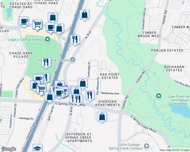 map of restaurants, bars, coffee shops, grocery stores, and more near 1909 Vanguard Drive in Plano