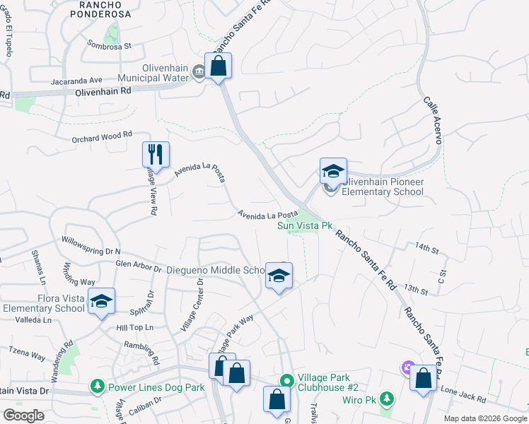 map of restaurants, bars, coffee shops, grocery stores, and more near 1990 Avenida La Posta in Encinitas