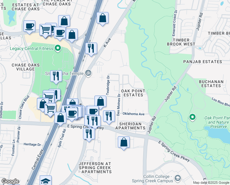 map of restaurants, bars, coffee shops, grocery stores, and more near 1909 Vanguard Drive in Plano