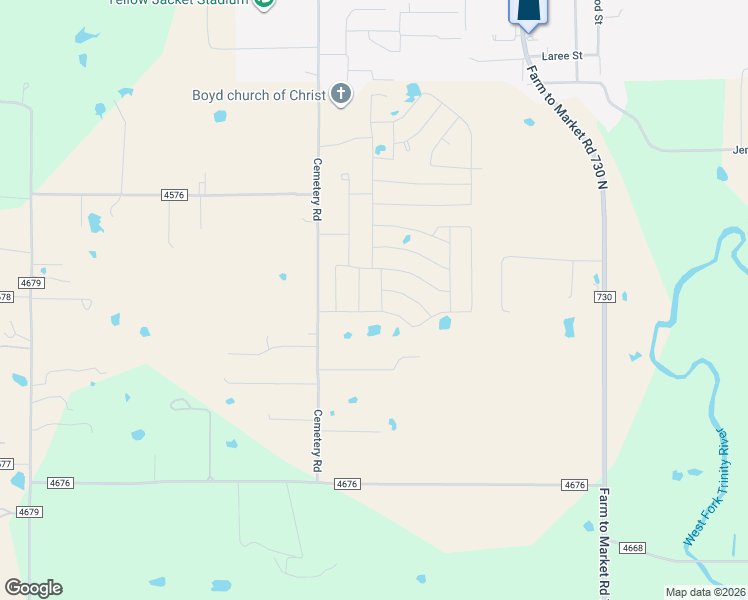 map of restaurants, bars, coffee shops, grocery stores, and more near 582 Cemetery Rd in Boyd