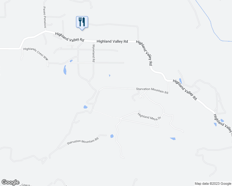map of restaurants, bars, coffee shops, grocery stores, and more near 18863 Starvation Mountain Road in Escondido
