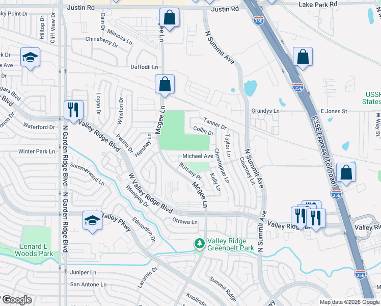 map of restaurants, bars, coffee shops, grocery stores, and more near 1237 Michael Avenue in Lewisville