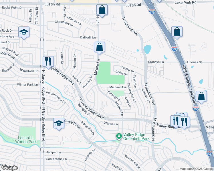 map of restaurants, bars, coffee shops, grocery stores, and more near 1269 Michael Avenue in Lewisville