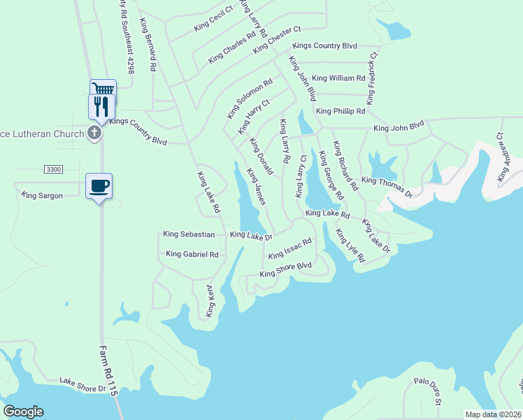map of restaurants, bars, coffee shops, grocery stores, and more near 122 King James Road in Scroggins