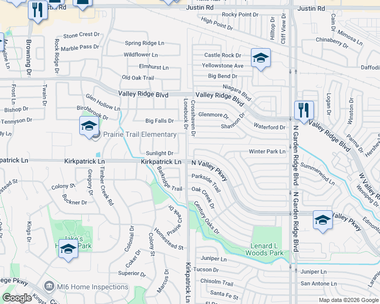 map of restaurants, bars, coffee shops, grocery stores, and more near 1685 Autumn Breeze Lane in Lewisville