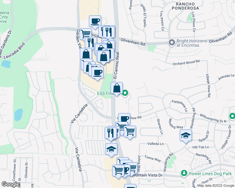 map of restaurants, bars, coffee shops, grocery stores, and more near 701 North El Camino Real in Encinitas