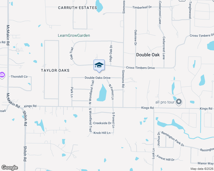 map of restaurants, bars, coffee shops, grocery stores, and more near 225 North Forest Lane in Lewisville