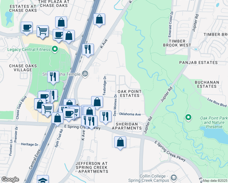 map of restaurants, bars, coffee shops, grocery stores, and more near 1909 Vanguard Drive in Plano